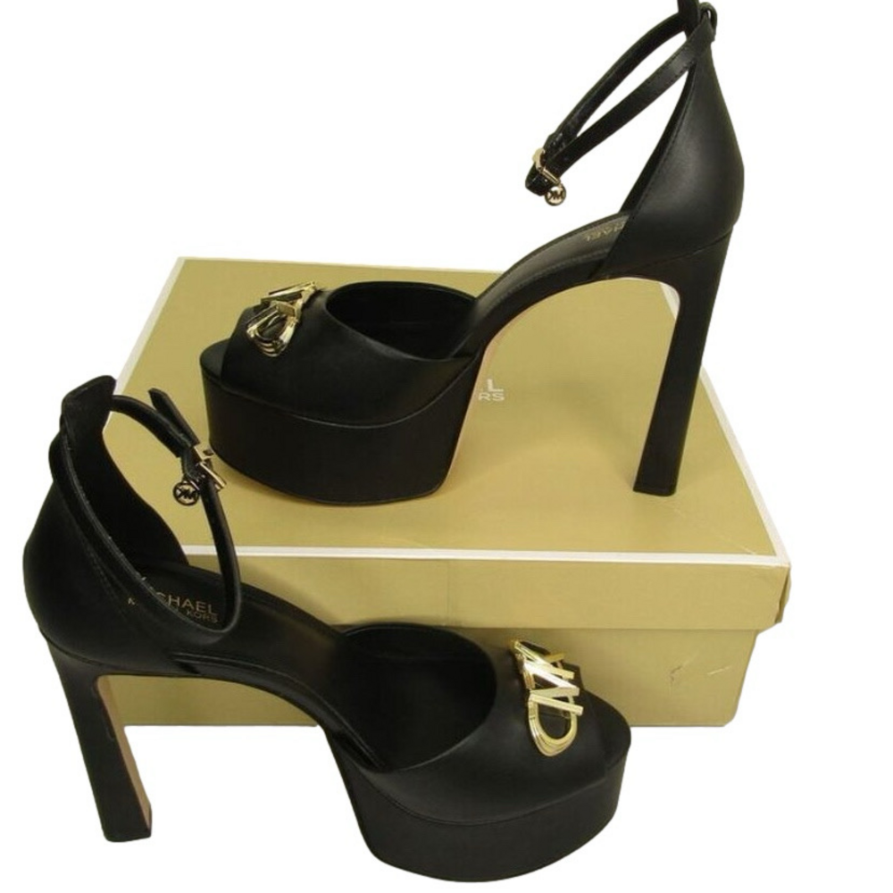 NEW MICHAEL KORS Martina Peep Toe Pump Black Leather Women's Size 9M - Picture 2 of 5